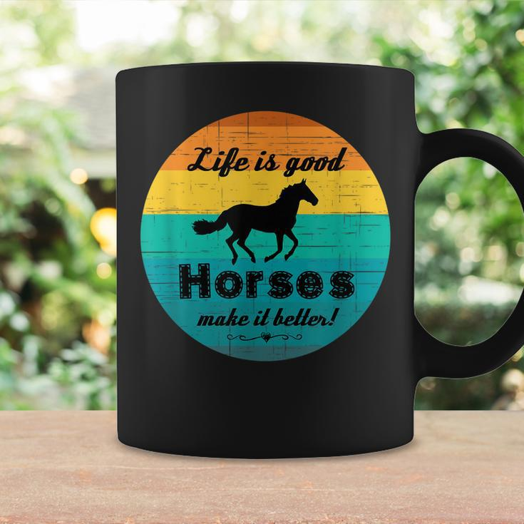 Life Is Good Horses Make It Better Retro Horse Equestrian Coffee Mug Gifts ideas