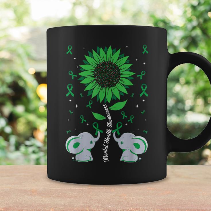 Mental Health Awareness Sunflower Elephant Green Ribbon Coffee Mug Gifts ideas