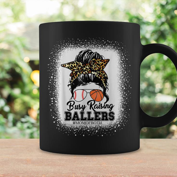Messy Bun Mom Of Both Baseball Basketball Raising Baller Coffee Mug Gifts ideas