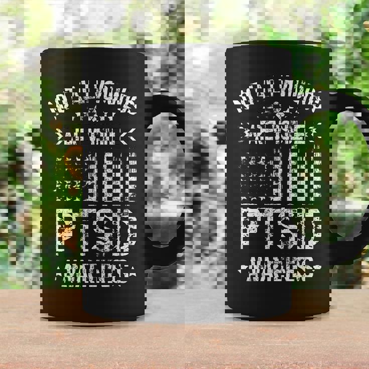 PTSD Awareness Vinyl Sticker - Not All Wounds Are Visible US Flag Design, 5 Inch Waterproof Decal