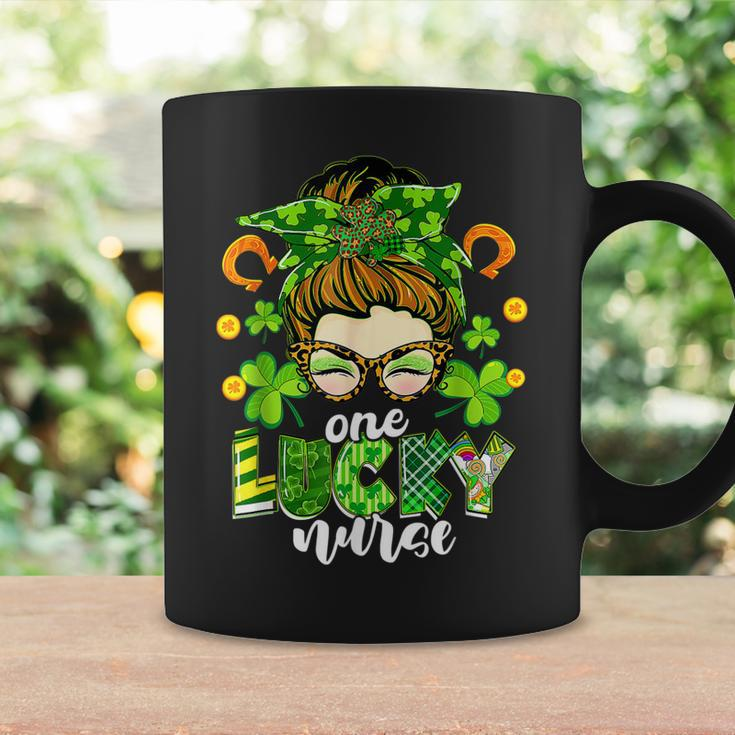 One Lucky Nurse Green Shamrock Messy Bun St Patricks Day Coffee Mug Gifts ideas