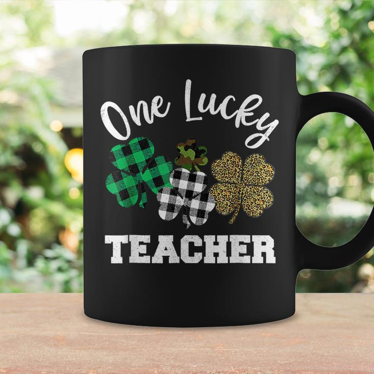 One Lucky Teacher Shamrock Leopard Plaid St Patricks Day Coffee Mug Gifts ideas