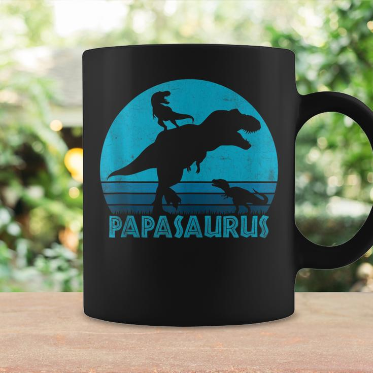 Papasaurus 2 Kids Vintage Retro Sunset Funny Gift For Dad Coffee Mug Gifts ideas