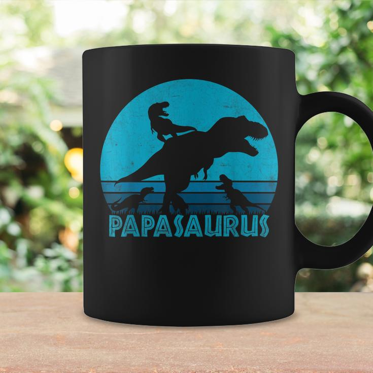Papasaurus 3 Kids Vintage Retro Sunset Funny Gift For Dad Coffee Mug Gifts ideas
