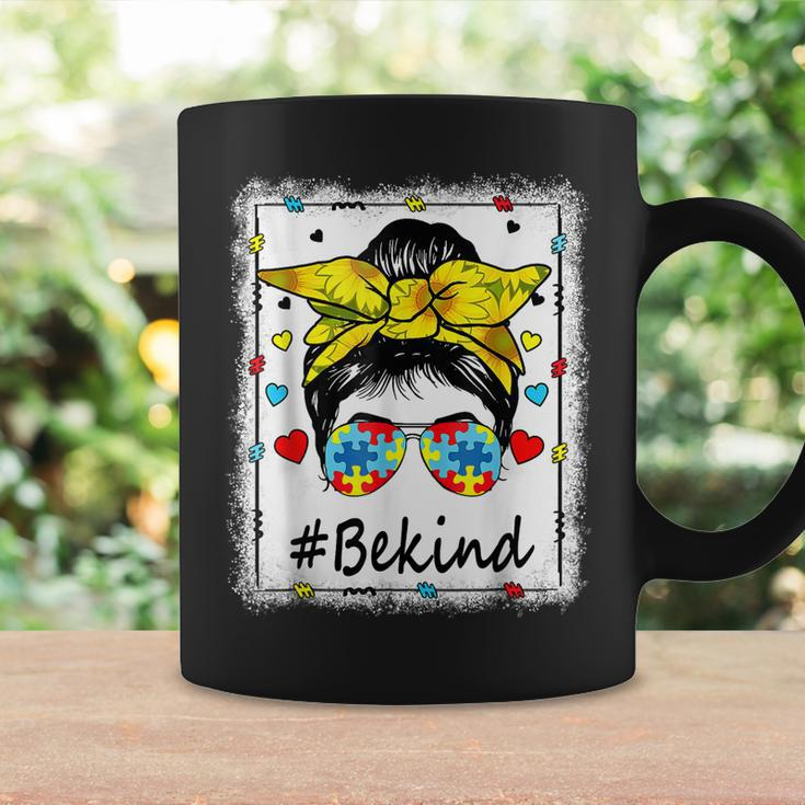 Sunflower Be Kind Girls - Autism Awareness Messy Bun Coffee Mug Gifts ideas