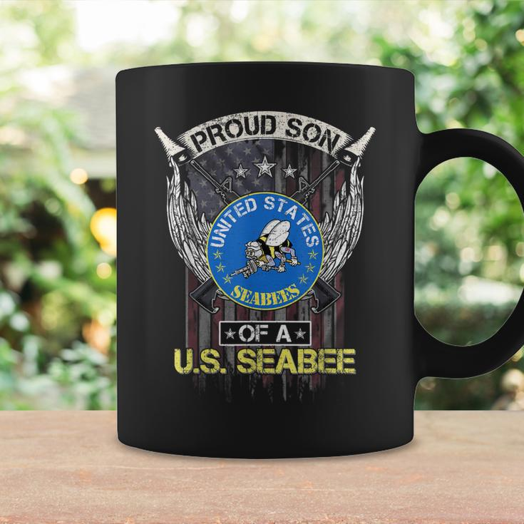 Vintage Usa American Flag Proud Son Of A Us Seabee Veteran Coffee Mug Gifts ideas