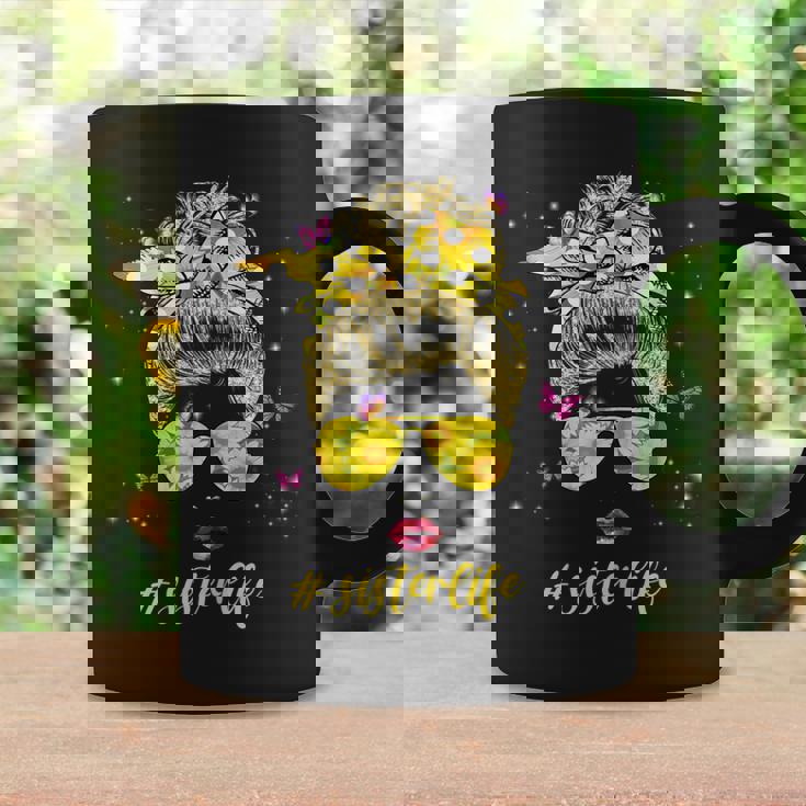 Womens Sister Life Messy Hair Bun Sunflower Women Mothers Day Coffee Mug Gifts ideas