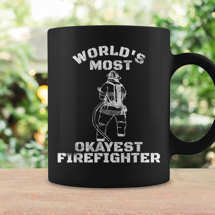 Worlds Most Okayest Firefighter Funny Fireman Coffee Mug Gifts ideas