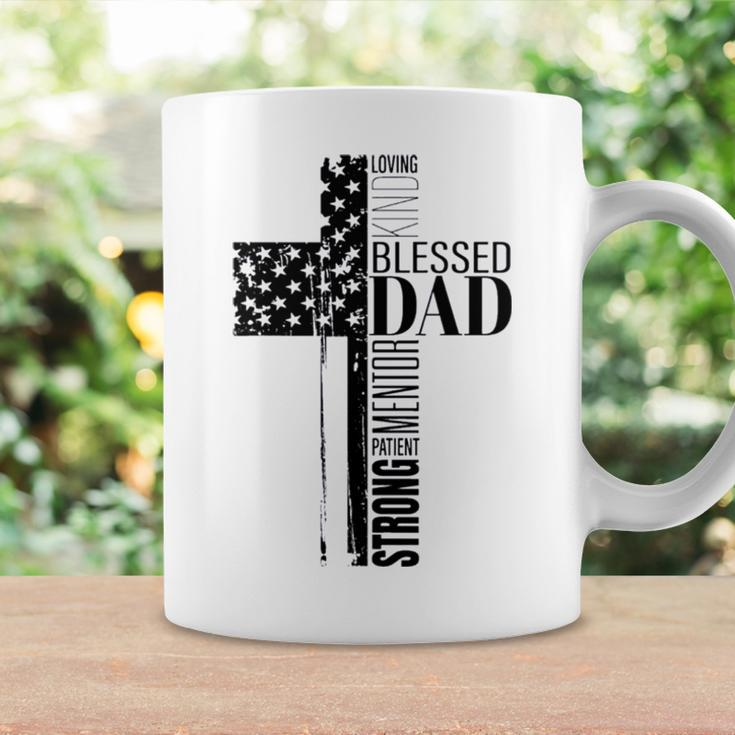 Cool Christian Blessed Dad Cross American Flag Fathers Day Coffee Mug Gifts ideas