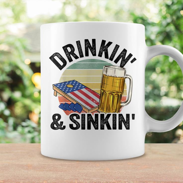 Drinkin & Sinkin Vintage American Flag Grandpa Cornhole Coffee Mug Gifts ideas