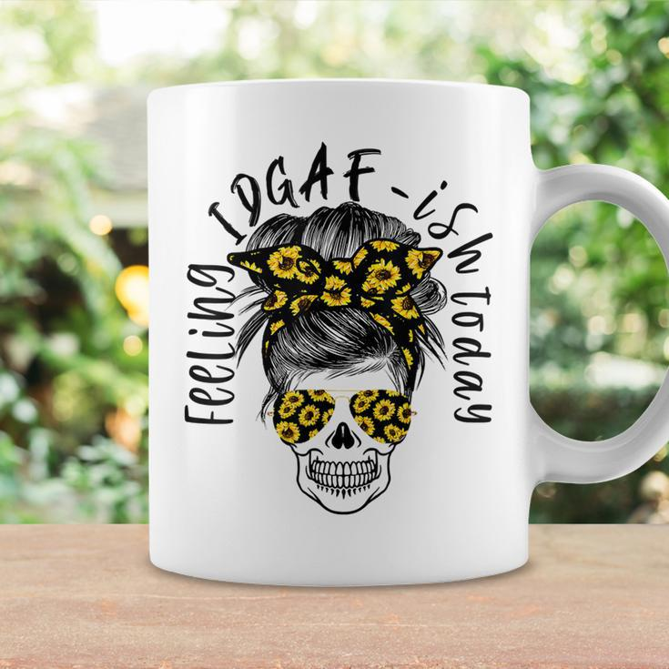 Feeling Kinda Idgaf Ish Today Sunflower Skull Messy Bun Mom Coffee Mug Gifts ideas