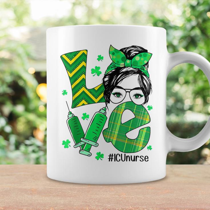 Funny Icu Nurse St Patricks Day Love Nurse Life Messy Bun Coffee Mug Gifts ideas