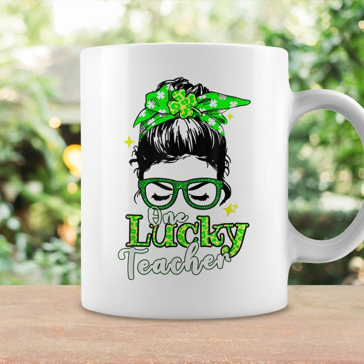 Funny Love Messy Bun Teacher Life St Patricks Day Shamrock V2 Coffee Mug Gifts ideas