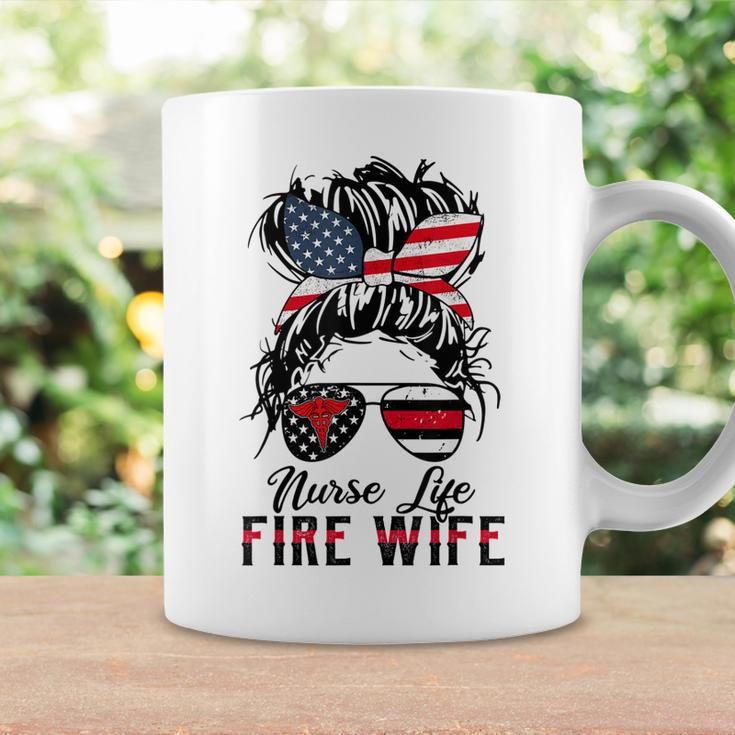 Nurse Life Fire Wife Firefighters Wife Mom Messy Bun Hair Coffee Mug Gifts ideas