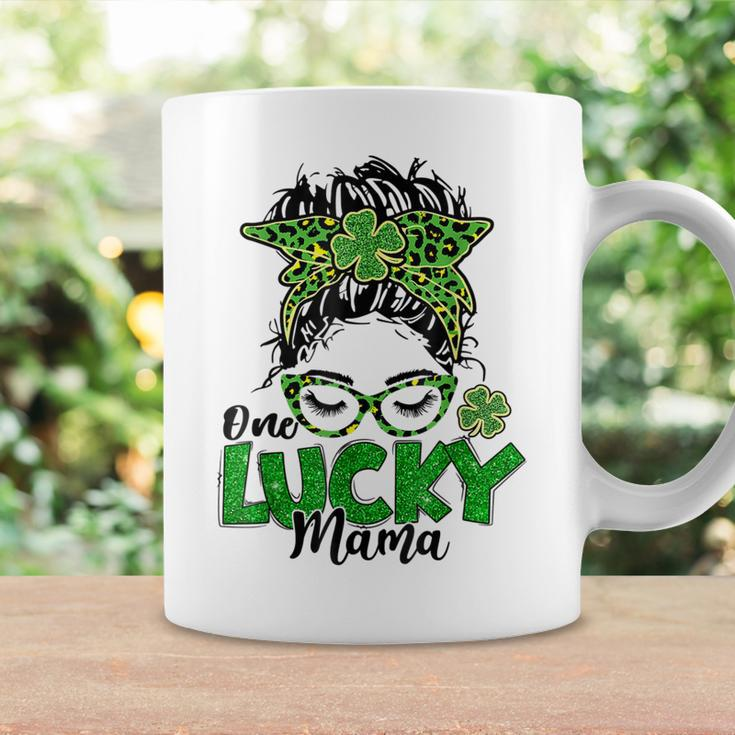 One Lucky Mama St Patricks Day Messy Bun Leopard Bandana Coffee Mug Gifts ideas