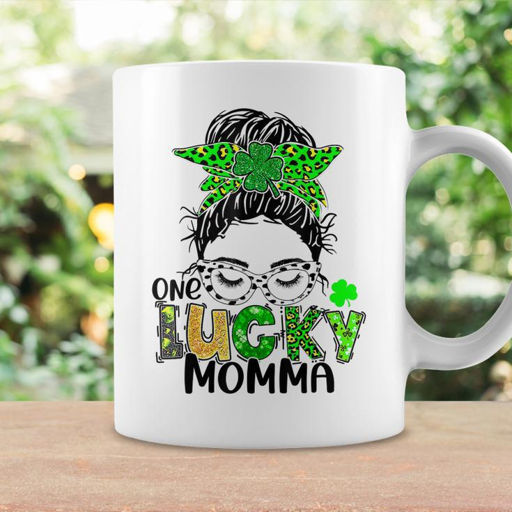One Lucky Momma Messy Bun Mom Shamrock St Patricks Day Coffee Mug Gifts ideas