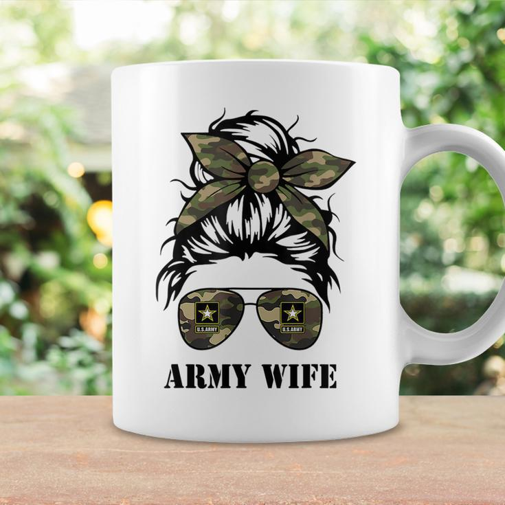 Proud Army Wife Messy Bun Hair Camouflage Bandana Sunglasses Coffee Mug Gifts ideas