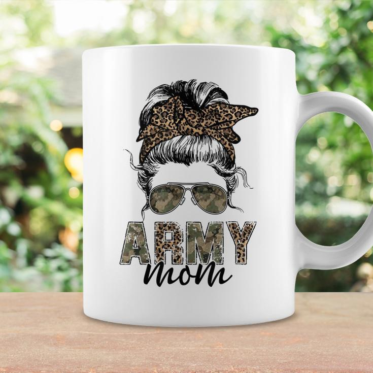 Proud Veteran Women Camo Leopard Messy Bun Proud Army Mom Coffee Mug Gifts ideas