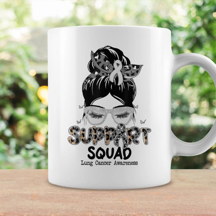 Support Squad Messy Bun Butterfly White Ribbon Lung Cancer Coffee Mug Gifts ideas