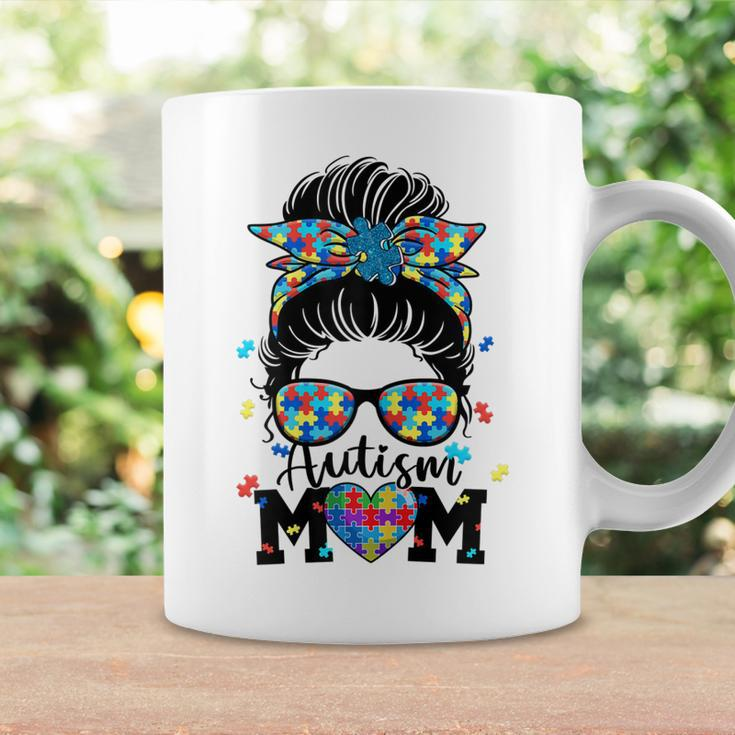 Womens Autism Mom Life Messy Bun Sunglasses Bandana Mother’S Day Coffee Mug Gifts ideas