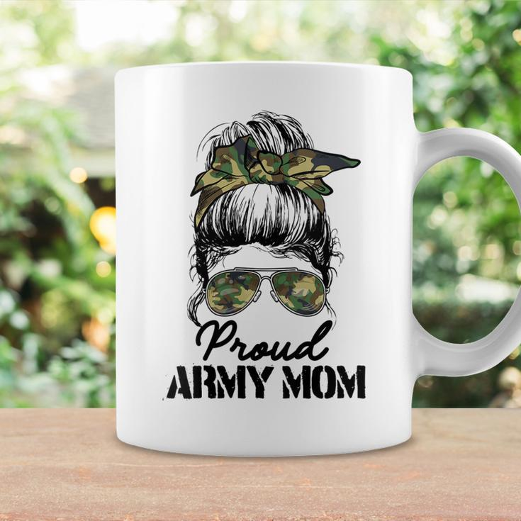 Womens Proud Army Mom Camouflage Messy Bun Soldier Mothers Day Coffee Mug Gifts ideas
