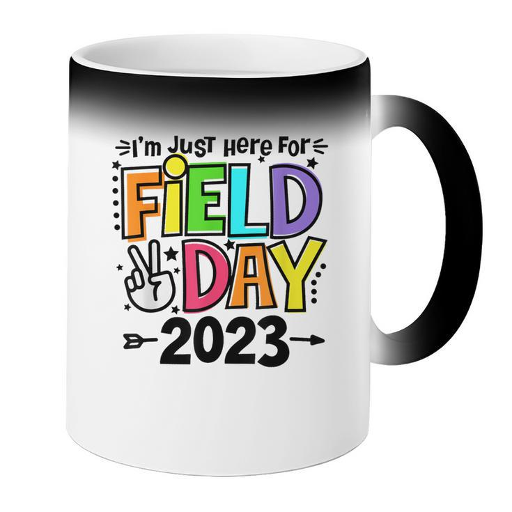 Just Here For Field Day 2023 Peace Sign Teacher Students Coffee Color Changing Mug