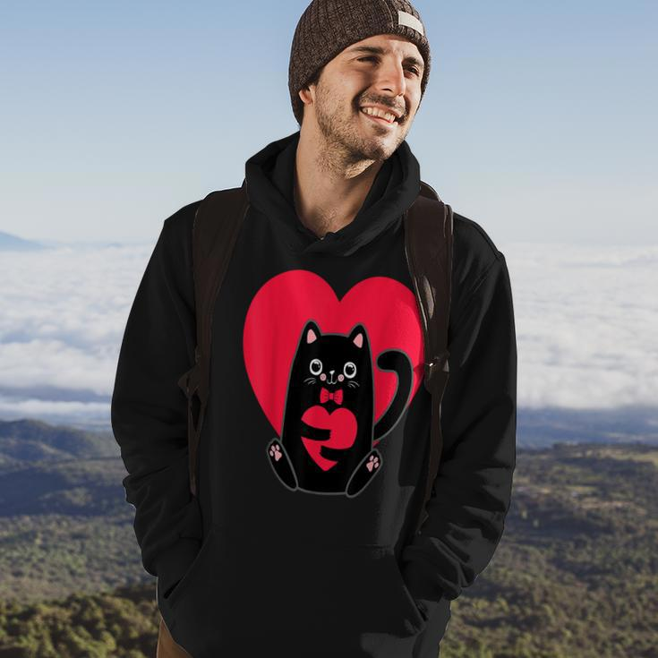 Black Cat Heart Valentines Day Cute Kitten Kitty-Love V Day Hoodie Lifestyle