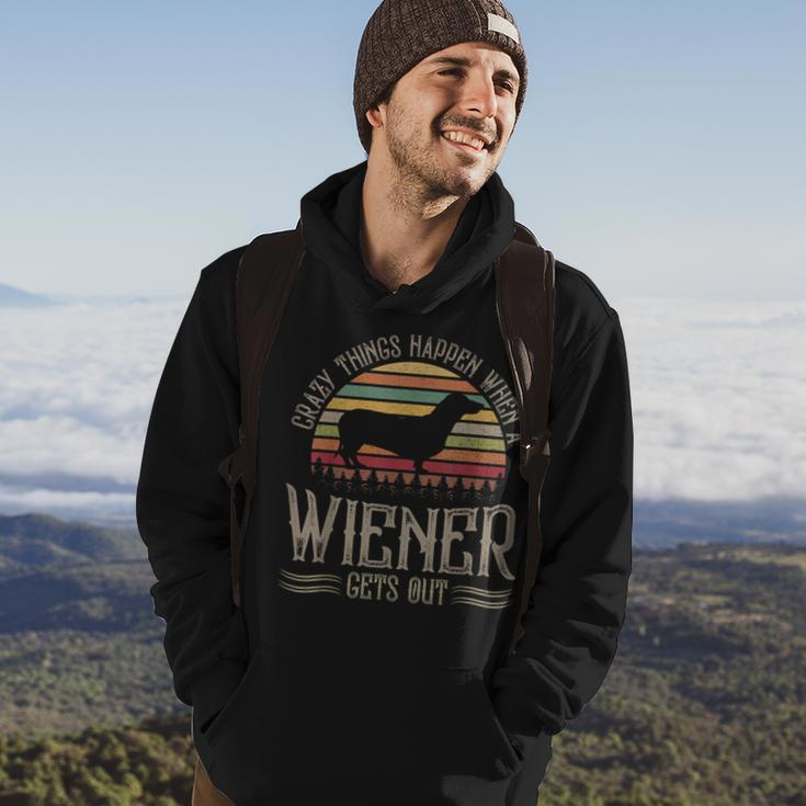 Crazy Things Happen When A Wiener Gets Out Dachshund V2 Hoodie Lifestyle