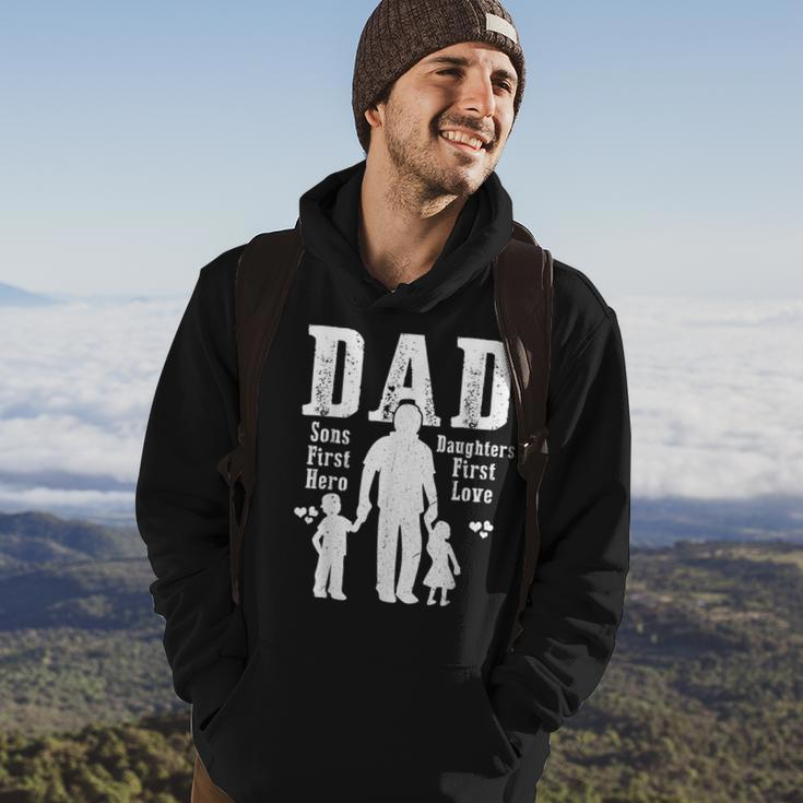 Dad A Sons First Hero A Daughters First Love Daddy Papa Pops Hoodie Lifestyle
