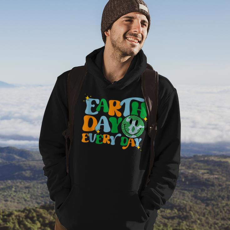 Earth Day Every Day Groovy Face Retro Planet Anniversary Hoodie Lifestyle