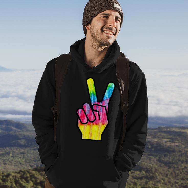 Finger Peace Sign Tie Dye 60S 70S Funny Hippie Costume Hoodie Lifestyle