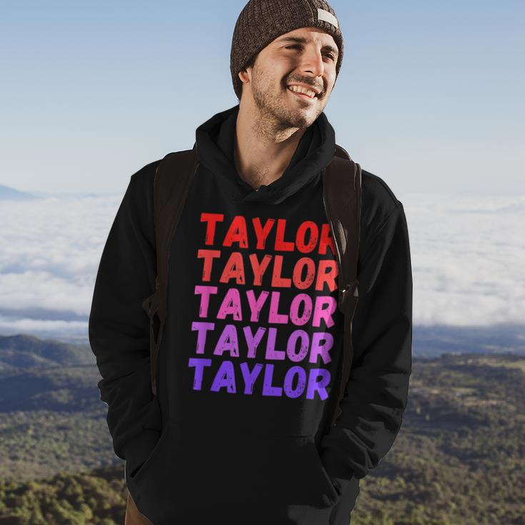 First Name Taylor - Colorful Modern Repeated Text Retro Hoodie Lifestyle