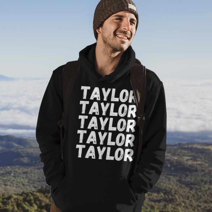 First Name Taylor - Funny Modern Repeated Text Retro Hoodie Lifestyle