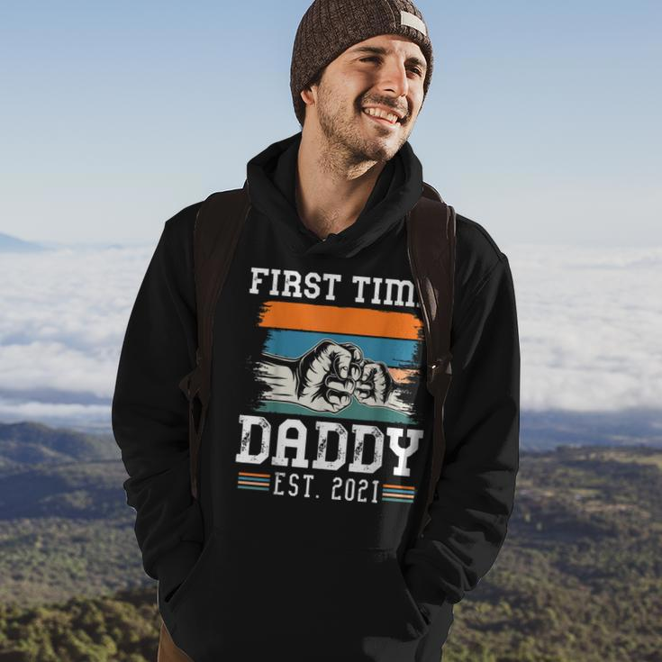First Time Dad Est 2021 Gift New Dad Retro Vintage Colors Hoodie Lifestyle