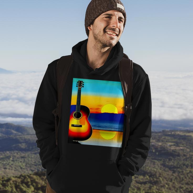 Guitar With Sunset Artistic Design For Guitarists & Musician Hoodie Lifestyle