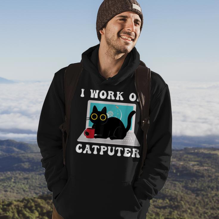 I Work On Computer Funny Cat Lover Quotes Black Cats Lovers Hoodie Lifestyle