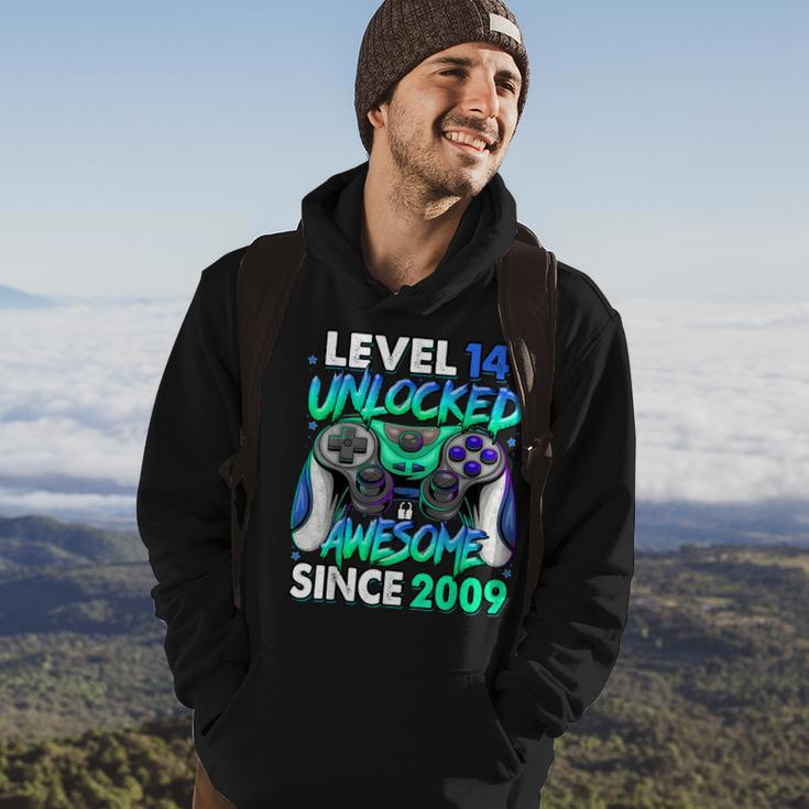 Level 14 Unlocked Awesome Since 2009 14Th Birthday Gaming Hoodie Lifestyle