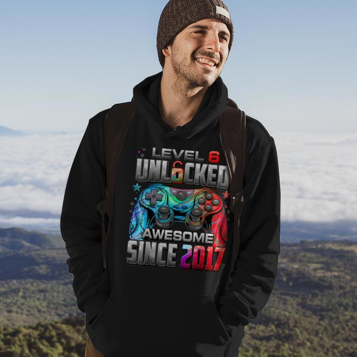 Level 6 Unlocked Awesome Since 2017 6Th Birthday Gaming Hoodie Lifestyle