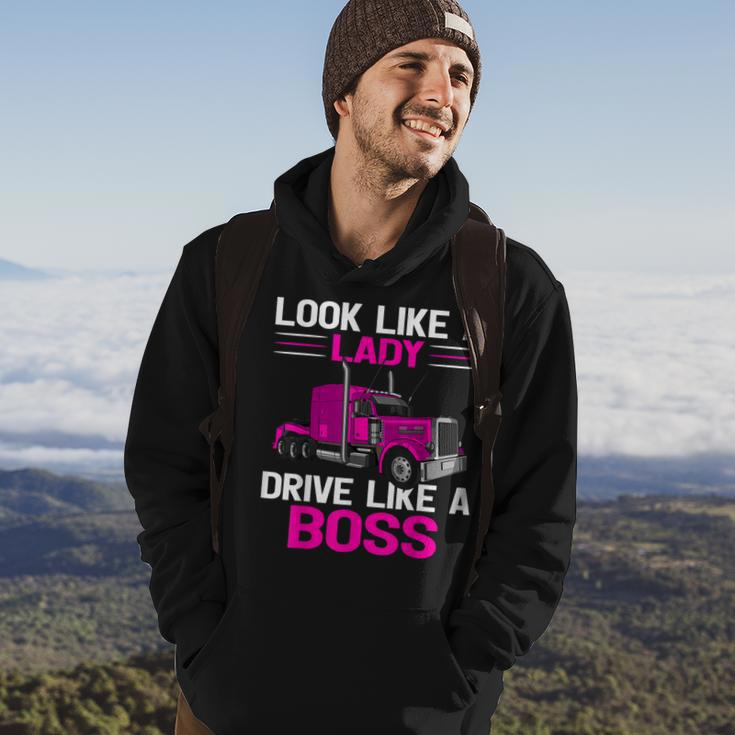 Look Like A Lady Drive Like A Boss Feamel Truck Driver Men Hoodie Graphic Print Hooded Sweatshirt Lifestyle