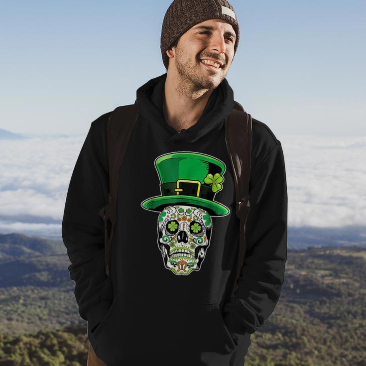 Lucky St Patricks Day Green Irish Shamrock Skull Cap Hoodie Lifestyle