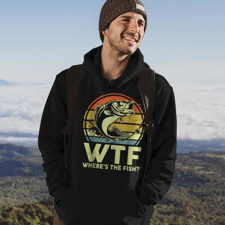 Mens Fishing Wtf Wheres The Fish Fisherman Funny Bass Dad Hoodie Lifestyle