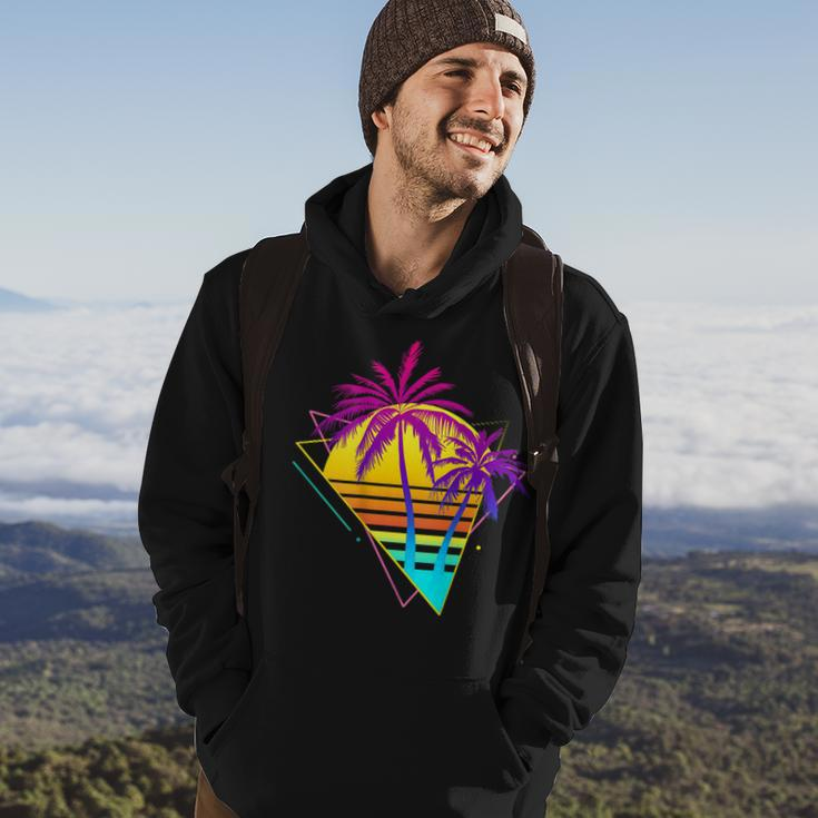On Back - Retro 80S 90S Vaporwave Tropical Sunset Palm Trees Hoodie Lifestyle