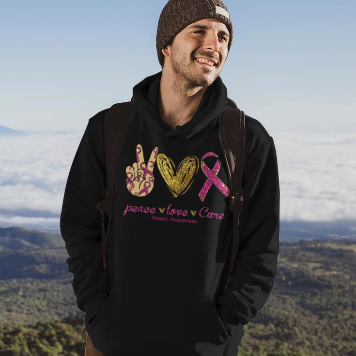 Peace Love Cure Breast Cancer Awareness Hoodie Lifestyle