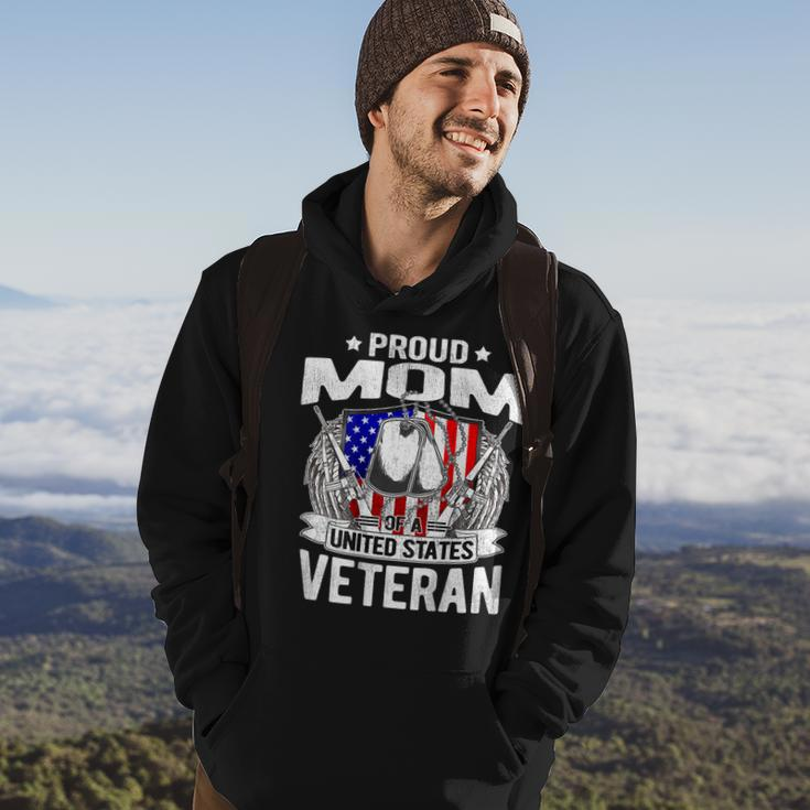 Proud Mom Of A Us Veteran - Dog Tags Military Mother Gift Men Hoodie Graphic Print Hooded Sweatshirt Lifestyle