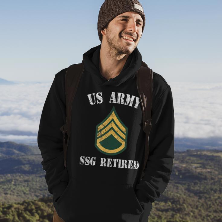 Retired Army Staff Sergeant Military Veteran Retiree Men Hoodie Graphic Print Hooded Sweatshirt Lifestyle