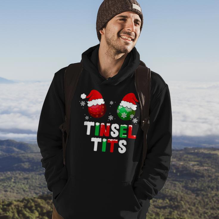 Retro Tinsel Tits And Jingle Balls Funny Matching Christmas Men Hoodie Graphic Print Hooded Sweatshirt Lifestyle