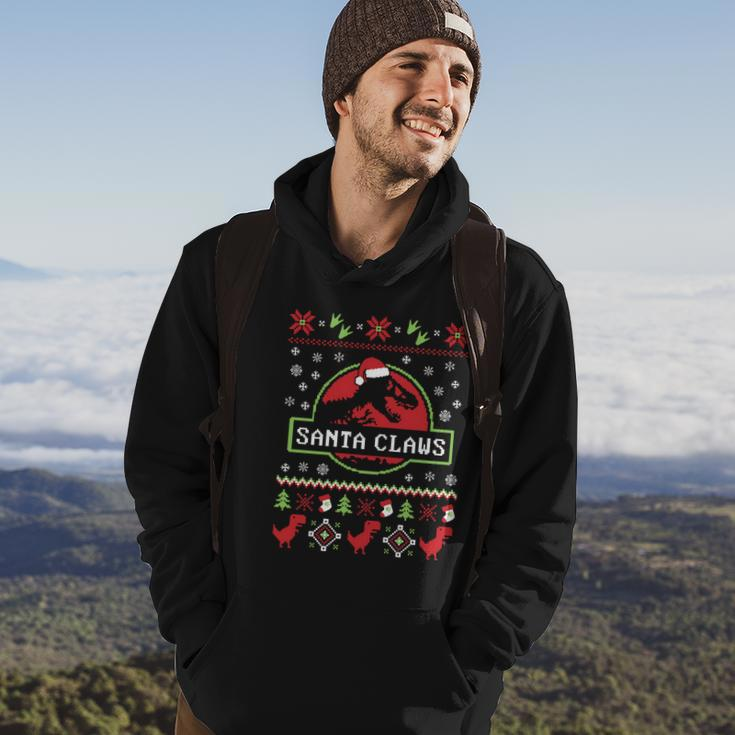 Santa Claws Jurassic Ugly Christmas Sweater Hoodie Lifestyle