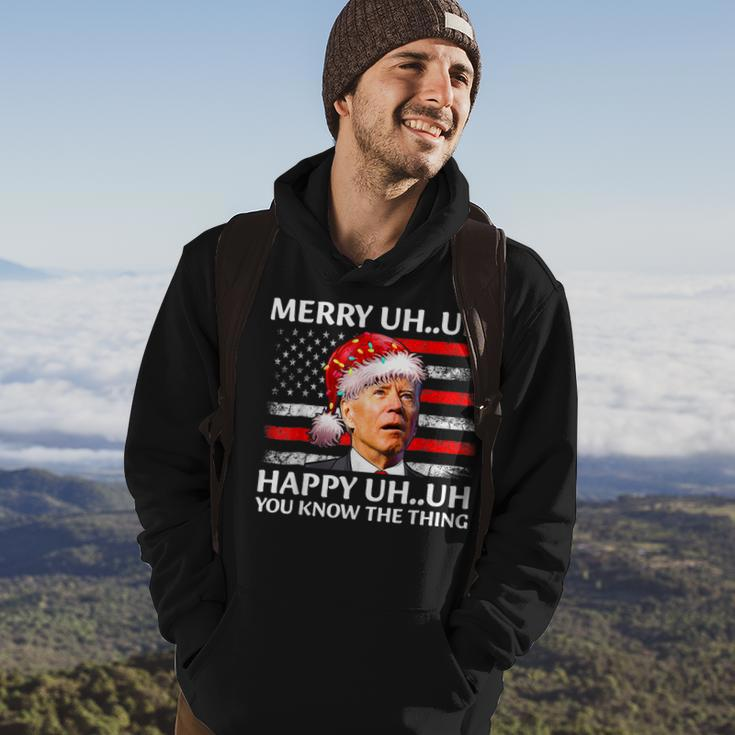 Santa Joe Biden Confused Merry Uh Uh Christmas America Flag Men Hoodie Graphic Print Hooded Sweatshirt Lifestyle