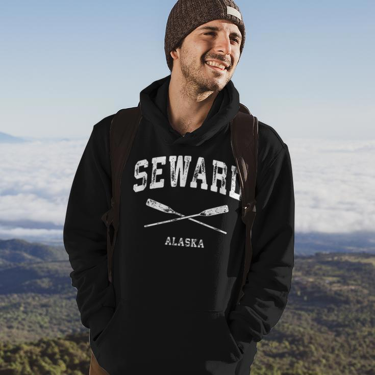 Seward Alaska Vintage Nautical Crossed Oars Men Hoodie Graphic Print Hooded Sweatshirt Lifestyle