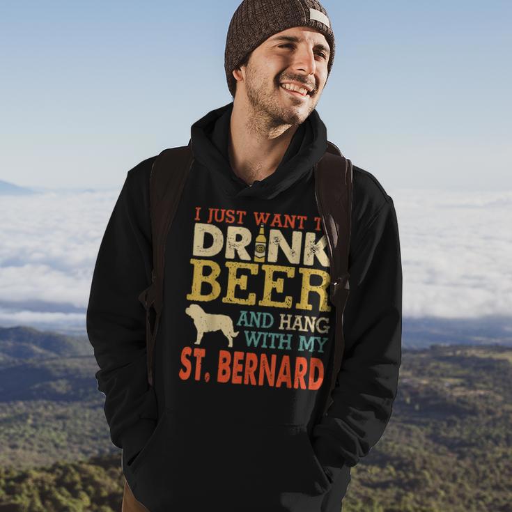 St Bernard Dad Drink Beer Hang With Dog Funny Men Vintage Hoodie Lifestyle